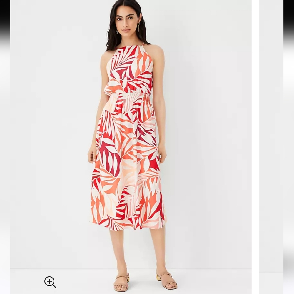  ANN TAYLOR Tropical Square Neck Midi Flare Dress Small